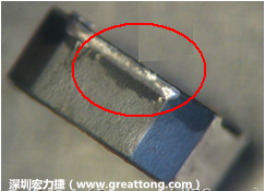 使用錫(Sn)鍍層的電源電感器(Power Inductors)，經(jīng)過推力測試后，其焊點還保留在零件的端點上，所以推力比較高。