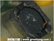 使用銀(Ag)鍍層的電源電感器(Power Inductors)，經(jīng)過推力測試后，零件端點上已經(jīng)看不到任何鍍層的痕跡了，所以其耐推力就比較小。
