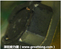 使用銀(Ag)鍍層的電源電感器(Power Inductors)，經(jīng)過推力測試后，零件端點上已經(jīng)看不到任何鍍層的痕跡了，所以其耐推力就比較小。