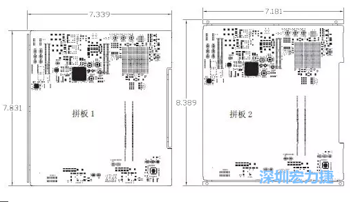 如圖11所示在兩種拼板中PCB單元的邊條位置不同，拼板1中邊條在長邊方向，而拼板2中邊條在短邊方向-深圳宏力捷