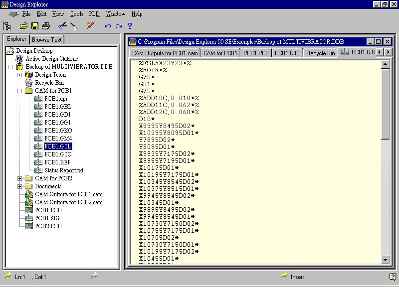 要檢查各Gerber輸出文件，則在瀏覽器中打開(kāi)CAM Output for PCB1，即可看到一系列Gerber輸出文件。