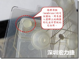 橡膠薄膜(membrane)的定位圓柱，可以用來塞入塑膠上的橢圓形孔洞，最為緊配的定位之用。