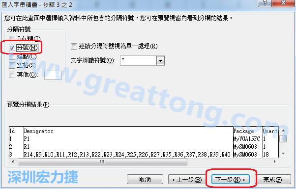 新增一個新的Excel文檔，[資料]匯入[從文字檔]，然后選擇剛產(chǎn)生的BOM (.csv)檔案，并以"分號"作為分隔符號。
