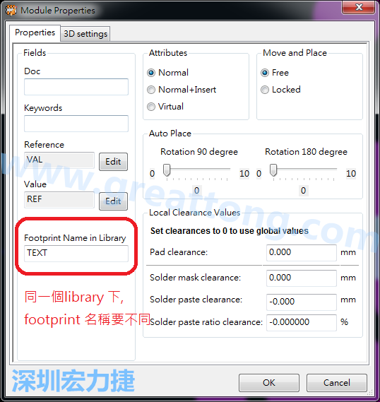 也可以取出active library 中的某一個(gè)footprint 拿來修改再存回或者重新另存一個(gè)新的footprint， 但這個(gè)新的footprint 要取別的名字， 因?yàn)樵谕粋€(gè)Library檔，每一個(gè)footprint 都有自己唯一命名。