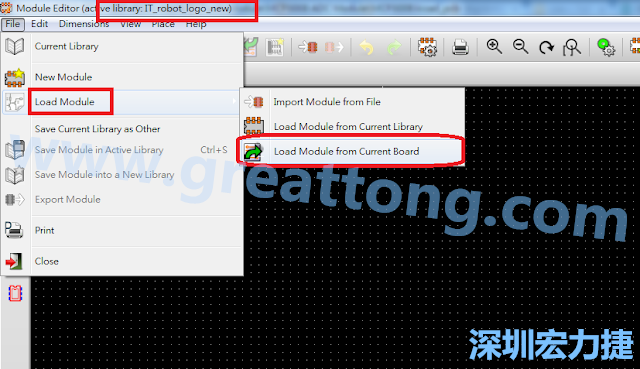 進(jìn)入Module Editor去載入其他Footprint(Module)進(jìn)來， 從目前的Active library (不過要先選取一個(gè)Current library ) 載入Module 或從目前正在編輯的PCB載入Module。