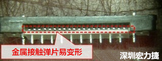 塑膠蓋子塞到connector內(nèi)側(cè)，加熱后金屬彈片容易局部變形。 