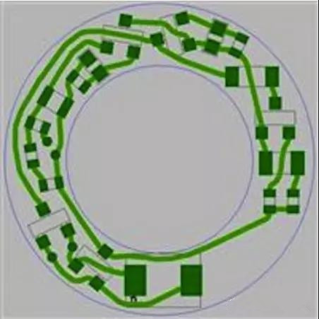 圖6：PCB布線例子：(a)拓撲式自動布線器(完成了100%導線的布線)；